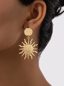 1pair Personalized Sun Design Pendant Earrings For Women - Yellow Gold - View 1