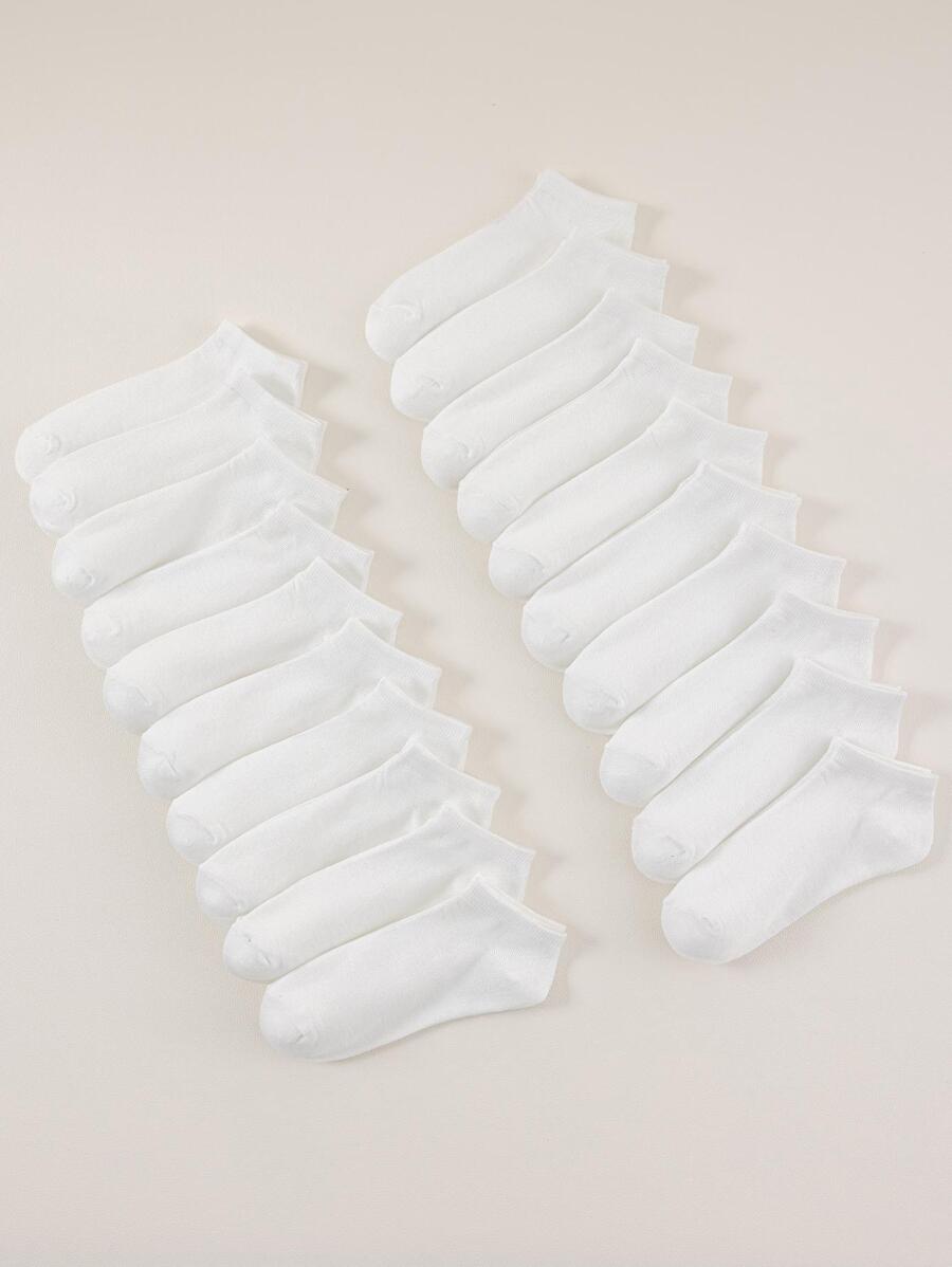 20pairs Solid Ankle Socks - White - View 1