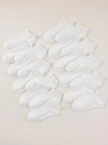 20pairs Solid Ankle Socks - White - View 2