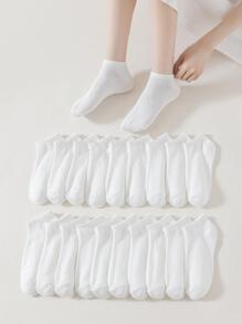 20pairs Solid Ankle Socks - White - View 3