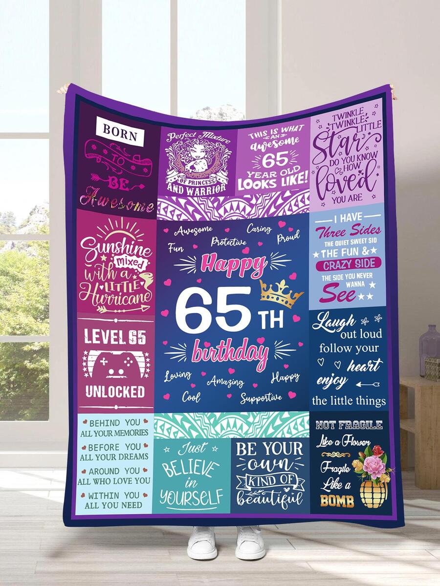 One 65th Birthday Gift Printed Flannel Fleece Blanket, Soft And Comfortable, Suitable For Children And Adults To Use At Home/picnic/travel - Multicolor - View 1