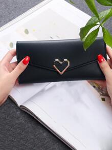 Metal Heart Decor Long Wallet Black Fashionable Tri-Fold Credit Card Holder Gift Gift Gifts For Teachers Heart Purse Women Purse Valentines - Black - View 3