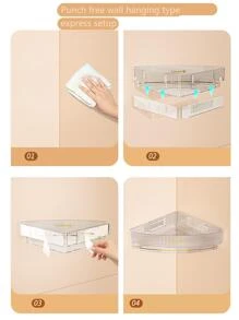 1入組掛壁式透明浴室儲物架三角形浴室架子不附帶沖孔浴室化妝品收納架透明浴室架子多功能浴室太空鋁毛巾竿儲物鉤 - 無色 - 查看 9