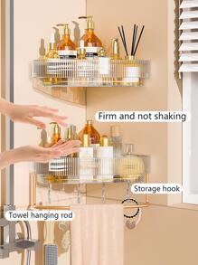 1入組掛壁式透明浴室儲物架三角形浴室架子不附帶沖孔浴室化妝品收納架透明浴室架子多功能浴室太空鋁毛巾竿儲物鉤 - 無色 - 查看 3
