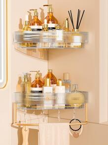 1入組掛壁式透明浴室儲物架三角形浴室架子不附帶沖孔浴室化妝品收納架透明浴室架子多功能浴室太空鋁毛巾竿儲物鉤 - 無色 - 查看 1