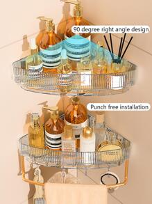 1入組掛壁式透明浴室儲物架三角形浴室架子不附帶沖孔浴室化妝品收納架透明浴室架子多功能浴室太空鋁毛巾竿儲物鉤 - 無色 - 查看 2