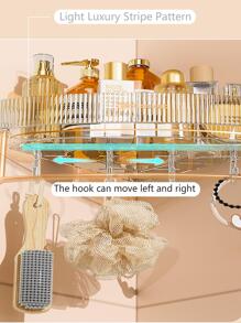 1入組掛壁式透明浴室儲物架三角形浴室架子不附帶沖孔浴室化妝品收納架透明浴室架子多功能浴室太空鋁毛巾竿儲物鉤 - 無色 - 查看 5