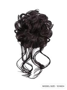 凌亂長鬍鬚髮圈髮髻棕色彈性彈性波浪捲合成10吋女式接髮 - 棕色 - 查看 2