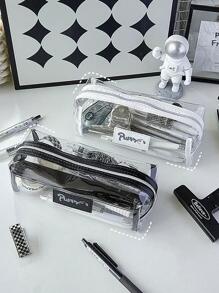 1入組簡約風和大容量透明學生筆盒,便攜防水文具收納包 - 白色 - 查看 6