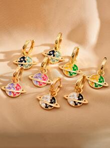 par de pendientes colgantes de doble tono con forma de planeta Saturno Simple y versátil y decoración de diamantes de imitación, joyería de moda personalizada para oreja - en blanco y negro - Ver 5