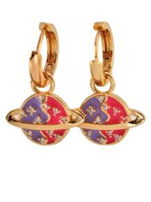 par de pendientes colgantes de doble tono con forma de planeta Saturno Simple y versátil y decoración de diamantes de imitación, joyería de moda personalizada para oreja - en blanco y negro - Ver 6