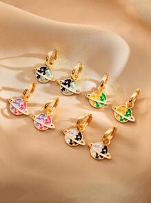 par de pendientes colgantes de doble tono con forma de planeta Saturno Simple y versátil y decoración de diamantes de imitación, joyería de moda personalizada para oreja - en blanco y negro - Ver 7