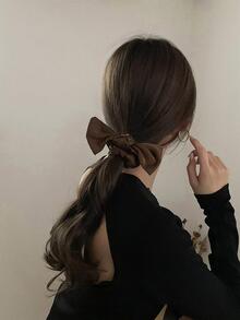 Coffee Satin Bow Knot Scrunchies For Women Ponytail Holder Hair Accessories - Coffee - View 3