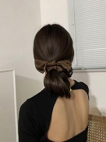 Coffee Satin Bow Knot Scrunchies For Women Ponytail Holder Hair Accessories - Coffee - View 2