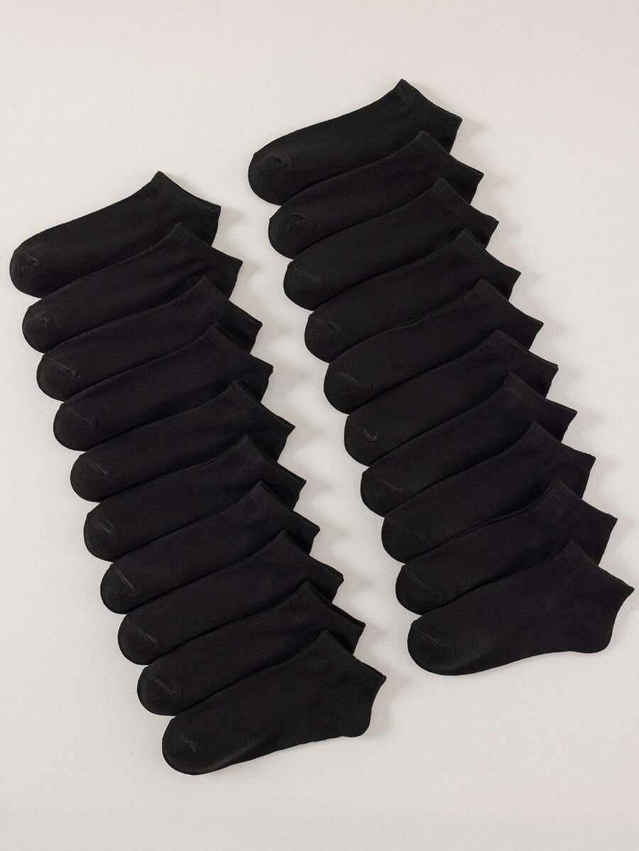 20pairs Solid Ankle Socks - Black - View 1