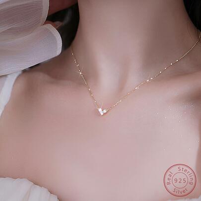 ELSEDES 1入組精美方晶鋯石愛心掛飾純銀項鍊適合女士日常裝飾