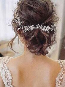 1入奢華鑲嵌時尚發帶，優雅款式 - 銀色 - 查看 1