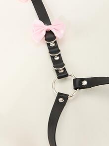 Bow Decor Garter Belt - Black - View 4