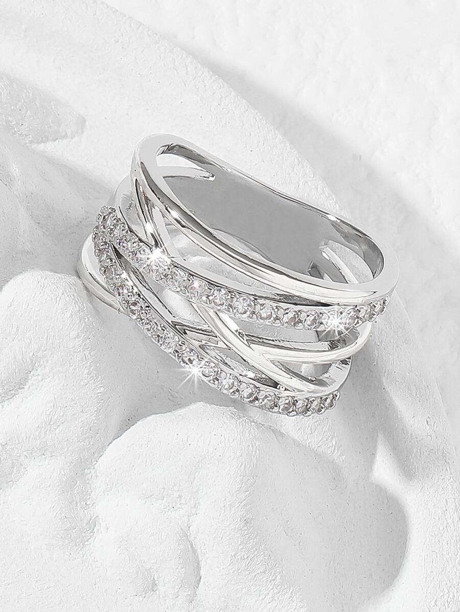 1 pieza Anillo zirconia cúbica adorno - Blanco - Ver 1