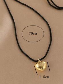 一款 S925 純銀極簡風情愛心墜飾黑色編織繩項鏈,派對生日珠寶禮物,引人注目的夏天配件,日常女性珠寶飾品