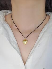 一款 S925 純銀極簡風情愛心墜飾黑色編織繩項鏈,派對生日珠寶禮物,引人注目的夏天配件,日常女性珠寶飾品