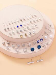 30對/組流行的鑽石鑲嵌&人造珍珠裝飾耳釘,女士禮物好友