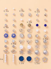 30對/組流行的鑽石鑲嵌&人造珍珠裝飾耳釘,女士禮物好友