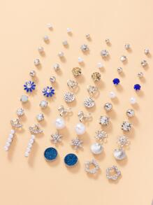 30對/組流行的鑽石鑲嵌&人造珍珠裝飾耳釘,女士禮物好友