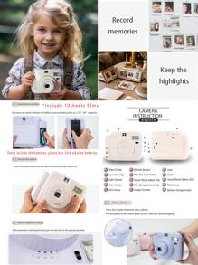 1Set Popoto Instant Mini Camera Suitable For Mini Twin Pack Film(Include Films)Gift/Party/Outdoors/Wedding/Girl Friend/Child/Merry Christmas - Blue - View 5