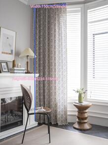 花卉圖案農家風格客廳窗戶窗簾,波西m亞淺褐色的流蘇窗戶窗簾 - 藍白色 - 查看 5