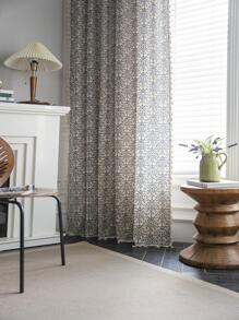 花卉圖案農家風格客廳窗戶窗簾,波西m亞淺褐色的流蘇窗戶窗簾 - 藍白色 - 查看 6