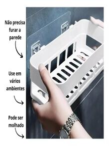 Kit 1 Suporte Adesivo Porta Shampoo Organizador Cozinha Banh - Branco - Visão 5
