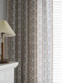 花卉圖案農家風格客廳窗戶窗簾,波西m亞淺褐色的流蘇窗戶窗簾 - 藍白色 - 查看 7