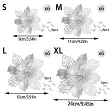 12 件/6 件/1 件人造一品红夹子，可爱的人造一品红花朵，用于圣诞树装饰，可重复使用的闪光一品红花朵，DIY 花环，家居装饰，婚礼派对，节日派对装饰，圣诞节/节日/季节性/婚礼圣诞树饰品，闪亮的冬季灌木装饰，适用于圣诞节、新年、婚礼、花环、楼梯、窗户、壁炉、圣诞树