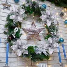 12 件/6 件/1 件人造一品红夹子，可爱的人造一品红花朵，用于圣诞树装饰，可重复使用的闪光一品红花朵，DIY 花环，家居装饰，婚礼派对，节日派对装饰，圣诞节/节日/季节性/婚礼圣诞树饰品，闪亮的冬季灌木装饰，适用于圣诞节、新年、婚礼、花环、楼梯、窗户、壁炉、圣诞树