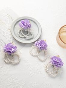 4 件装新娘伴娘仿真腕花弹性串珠手链和人造花情人节 - 紫羅蘭色 - 查看 2