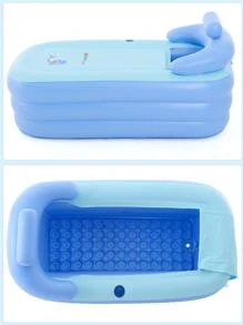 1 Bồn Tắm Bơm Hơi Mềm Bể Bơi Bơm Hơi 3 Lớp Bền Có Thể Gập Lại Du Lịch Không Khí Tắm Bồn Nước Nóng Có Tựa Lưng Tay Vịn - Màu xanh lam - Xem 4