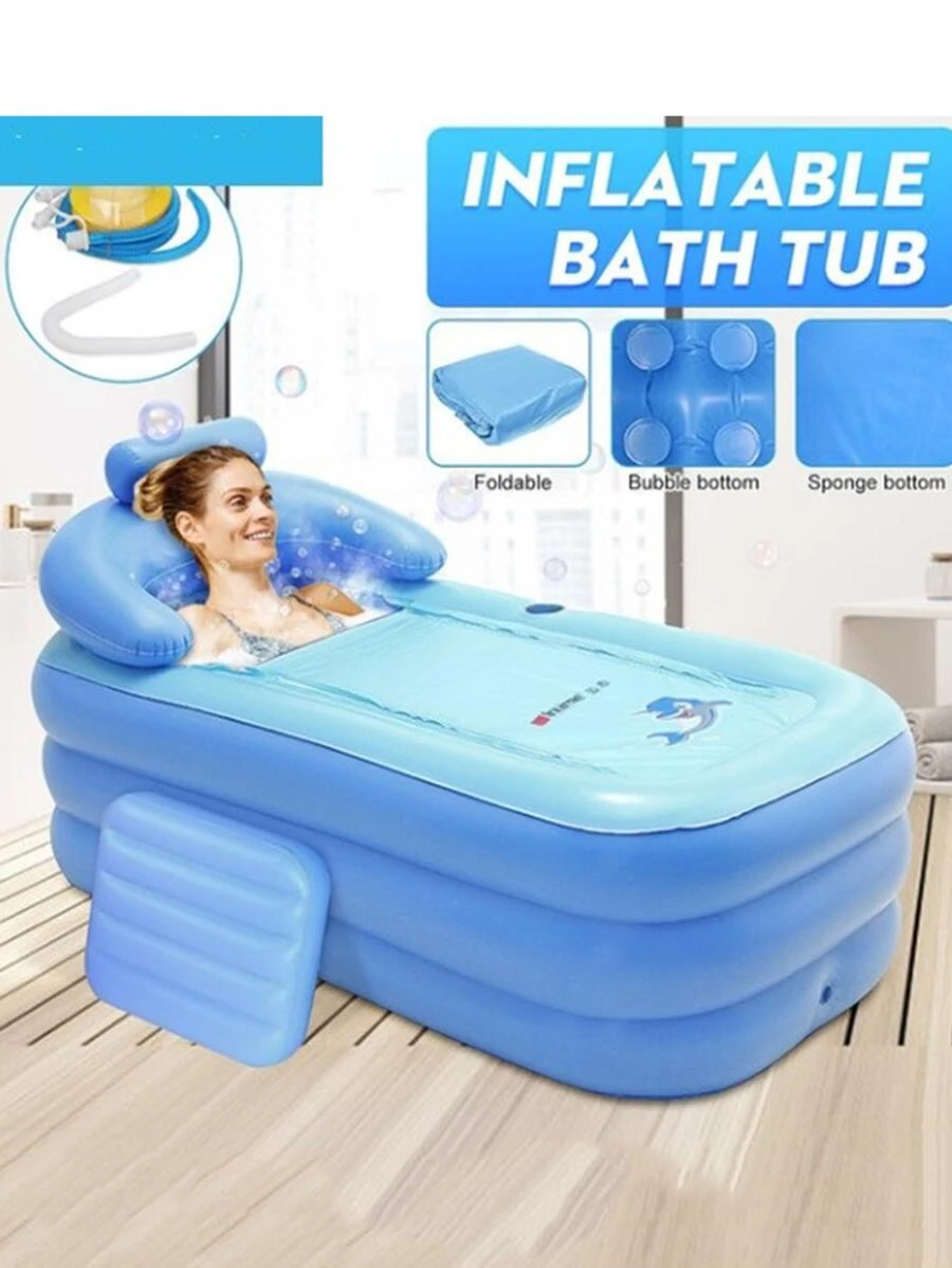 1 Bồn Tắm Bơm Hơi Mềm Bể Bơi Bơm Hơi 3 Lớp Bền Có Thể Gập Lại Du Lịch Không Khí Tắm Bồn Nước Nóng Có Tựa Lưng Tay Vịn - Màu xanh lam - Xem 1