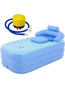 1 Bồn Tắm Bơm Hơi Mềm Bể Bơi Bơm Hơi 3 Lớp Bền Có Thể Gập Lại Du Lịch Không Khí Tắm Bồn Nước Nóng Có Tựa Lưng Tay Vịn - Màu xanh lam - Xem 2