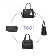 I IHAYNER Women Handbags Quilted Purse Large Shoulder Bag Crossbody Bag for Women Top-Handle Tote Satchel Hobo 2pcs Purse Set - 黑色 - 查看 2