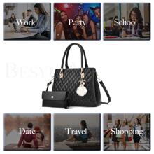 I IHAYNER Women Handbags Quilted Purse Large Shoulder Bag Crossbody Bag for Women Top-Handle Tote Satchel Hobo 2pcs Purse Set - 黑色 - 查看 6