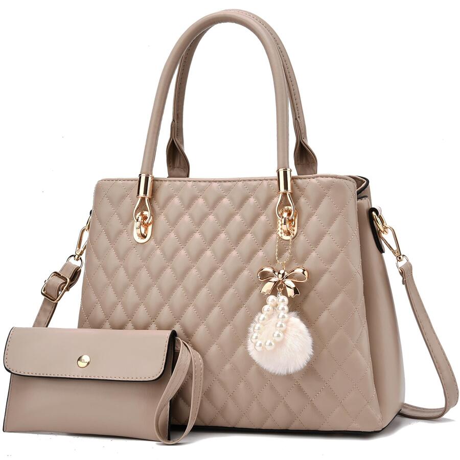 I IHAYNER Women Handbags Quilted Purse Large Shoulder Bag Crossbody Bag for Women Top-Handle Tote Satchel Hobo 2pcs Purse Set - 卡其色 - 查看 1