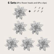 12 件/6 件/1 件人造一品红夹子，可爱的人造一品红花朵，用于圣诞树装饰，可重复使用的闪光一品红花朵，DIY 花环，家居装饰，婚礼派对，节日派对装饰，圣诞节/节日/季节性/婚礼圣诞树饰品，闪亮的冬季灌木装饰，适用于圣诞节、新年、婚礼、花环、楼梯、窗户、壁炉、圣诞树