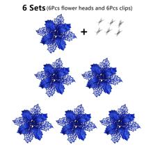 12 件/6 件/1 套人造圣诞花（带夹子）、可爱的人造一品红圣诞树装饰、可重复使用的闪光人造圣诞花（用于 DIY 花环、家居装饰、婚礼派对、节日派对装饰、圣诞节/节日/季节性/婚礼圣诞树饰品、闪亮的冬季灌木装饰）、适用于圣诞节、新年、婚礼、花环、楼梯、窗户、壁炉、圣诞树 - 藍色 - 查看 10