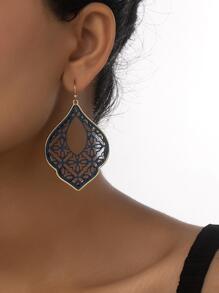 1 Đôi Rỗng Ra Họa Tiết Hoa Hình Dạng Hình Học Bông Tai Tòn Ten Cho Nữ - Màu xanh hải quân - Xem 1