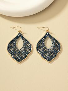 1 Đôi Rỗng Ra Họa Tiết Hoa Hình Dạng Hình Học Bông Tai Tòn Ten Cho Nữ - Màu xanh hải quân - Xem 2