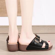 Women's Thick-bottomed Sandals With Soft Soles, Stylish Raised Cakes Bottom Slippers - Black - View 3