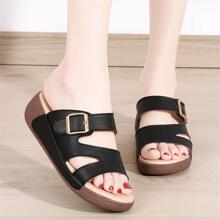 Women's Thick-bottomed Sandals With Soft Soles, Stylish Raised Cakes Bottom Slippers - Black - View 4