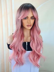 Tóc Giả Tổng Hợp Xoăn Dài Có Bangs - Hồng - Xem 4
