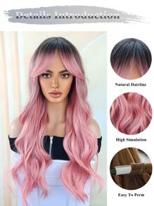 Tóc Giả Tổng Hợp Xoăn Dài Có Bangs - Hồng - Xem 6